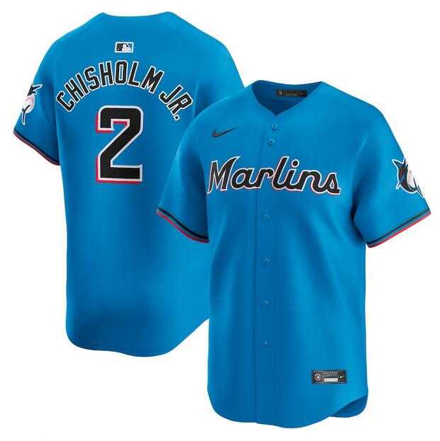 Men%27s Miami Marlins #2 Jazz Chisholm JR. Blue Limited Stitched Baseball Jersey Dzhi